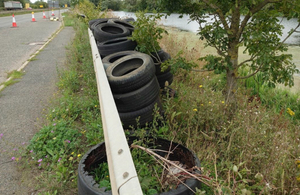 Image showing tyres dumped next to a layby on the A45