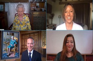 Her Majesty The Queen in video call with FCO staff