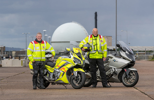 Volunteer rider Davy Manson and HAIBB president Ross Sharp at Dounreay with the newly named "bloodbike"