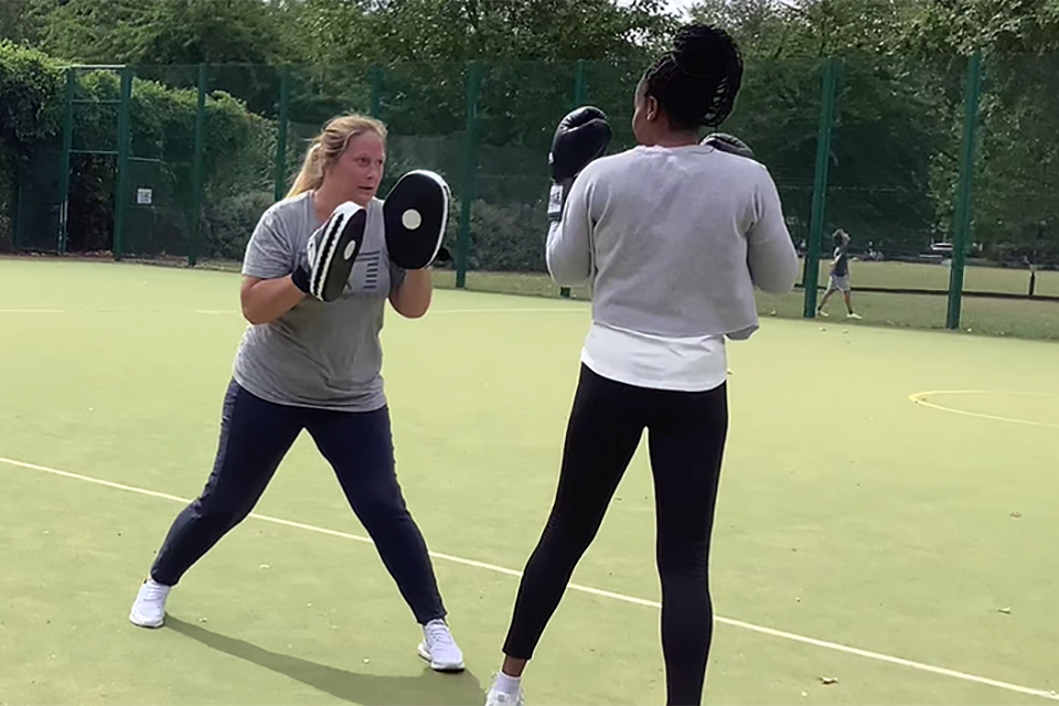 Shellie, a Stoll resident, practising her boxing. 