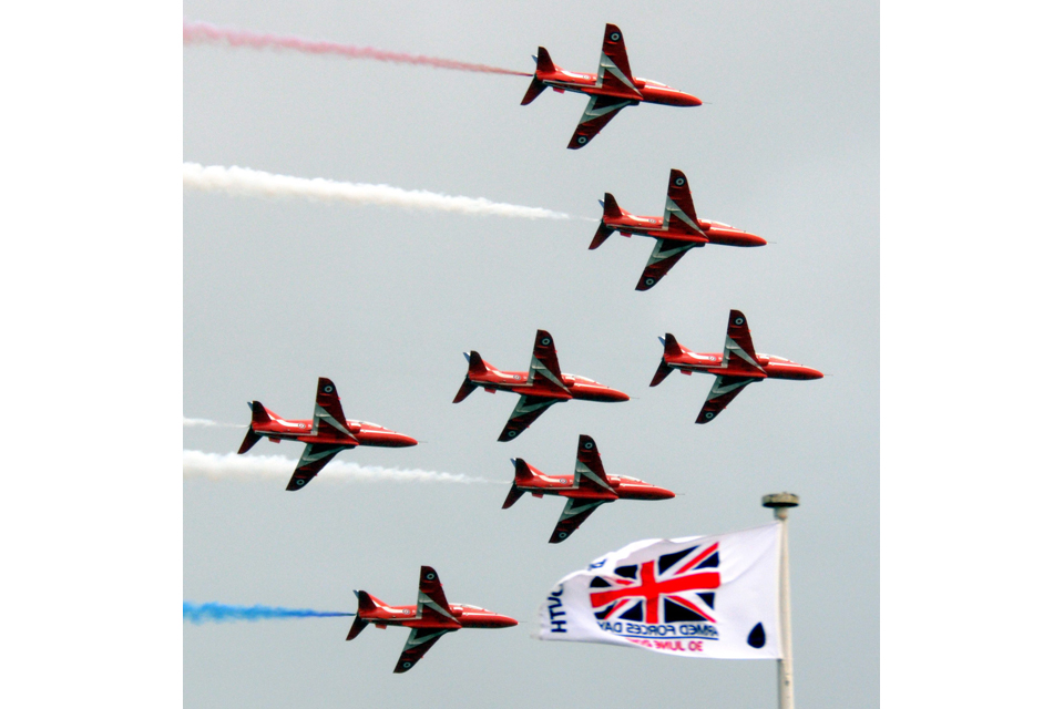 The Red Arrows at the Armed Forces Day national event in Plymouth in 2012