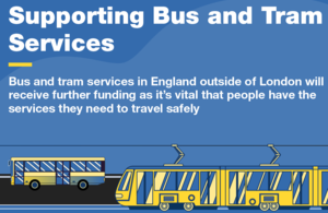 Bus and tram funding announcement graphic