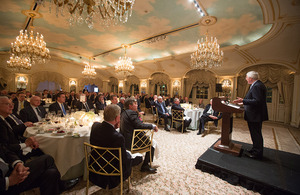 Former Prime Minister Sir John Major addresses the guests.