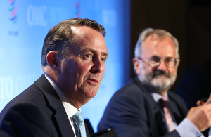 Dr Liam Fox speaking at the WTO in July