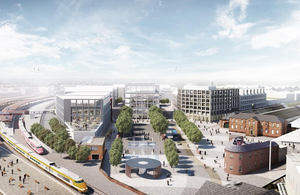 artist's impression of York railway station and new city centre quarter development