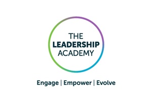 A coloured circle containing the words Leadership Academy