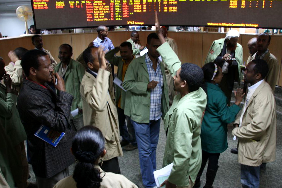 High five seals the deal: Ethiopia Commodity Exchange trading floor. Picture: Pete Lewis/DFID