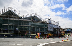 External view of the bus station building that is under redevelopment.
