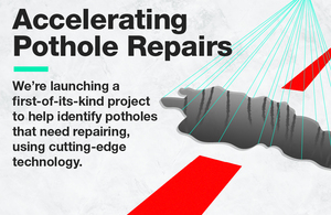 Graphic with text reading accelerating pothole repairs