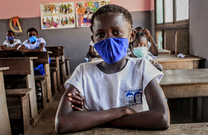 A child wearing a face mask to protect against coronavirus in the Democratic Republic of the Congo. Picture: UNICEF
