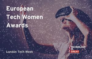 European Tech Weomen Awards advert with woman using VR goggles