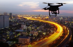 Drone over urban environment