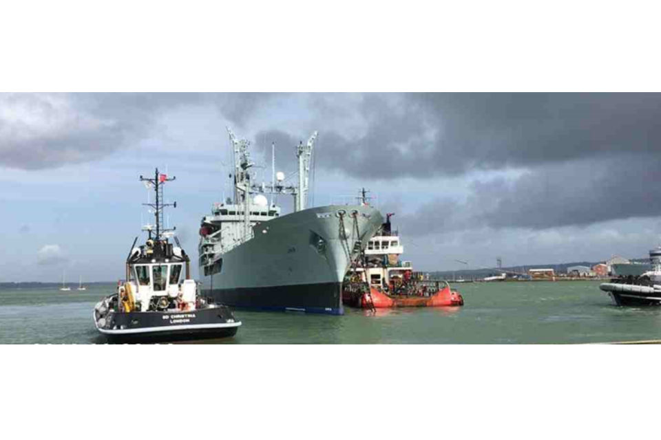 Tugs shown turning the Black Rover to help her leave the dock.