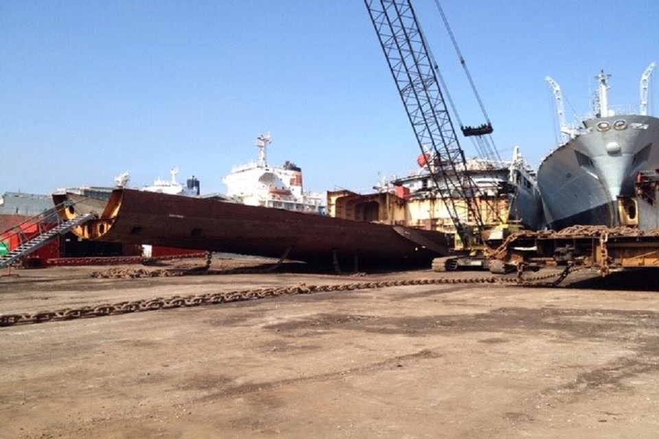 Side shot of the ship with just the lower deck in shot.