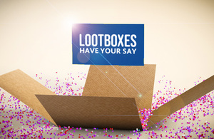 Image of an open box similar to lootboxes found in video games with copy reading: Lootboxes, have your say