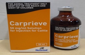 Carprieve 50 mg/ml Solution for Injection for Cattle packaging