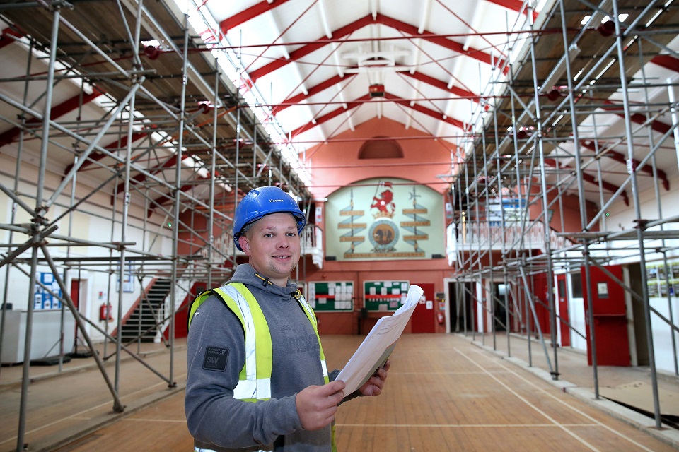 Site Manager inside Keighley drill hall.