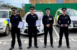 Left to right - Sgt Ellis, PC Clemence, Chief Constable Chesterman and Sgt Featherstone