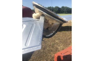 G-OSUS - Baggage door on the tailplane right tip, as found after landing, looking forward