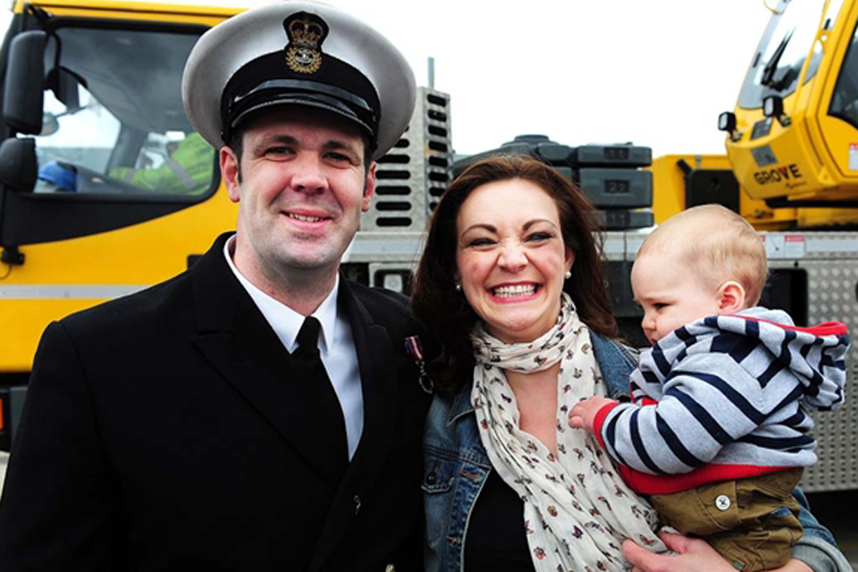 Chief Petty Officer Paul Baker with partner Vicky Saunders and son Thomas 