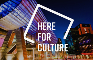 Here For Culture logo over a photo of a cultural venue