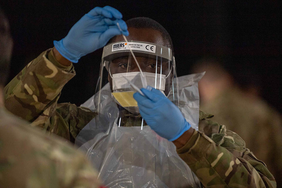 Armed Forces personnel on deployment to Liverpool to test residents and workers. MOD Crown Copyright.