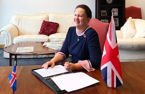 Fisheries Minister Victoria Prentis signs the MoU while on video call with the Icelandic Fisheries Minister