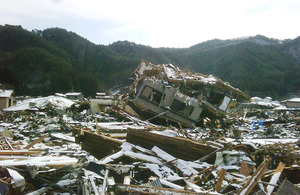 A house turned completely upside down by the force of the tsunami, in part of Kamaishi's Unosumia suburb. Picture: Ed Hawkesworth/Department for International Development