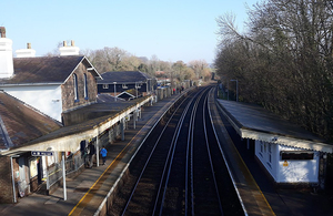 Photograph of Rowlands Castle station taken from foot bridge.