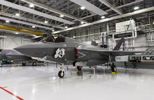 Photograph of the F-35 aircraft inside the base at RAF Marham.
