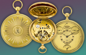 A graphic showing the internal workings of a gold nineteenth century watch