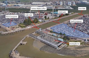 Existing flood barrier and lock gate system at The Port of Tilbury
