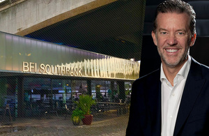 A photograph of the British Film Institute on the Southbank and a headshot of the new chair Tim Richards