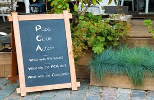 Chalk board saying: Pubs Code Action - What was the issue? What did the PCA do? What was the Outcome?