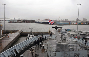 HMS Bulwark, Flagship of the Royal Navy, transits into Liverpool for the 70th anniversary of the Battle of the Atlantic [Picture: Leading Airman (Photographer) Nicky Wilson, Crown copyright]