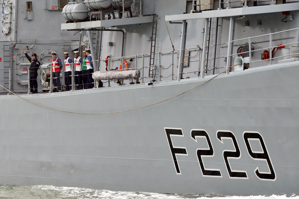 Members of HMS Lancaster's ship's company on deck