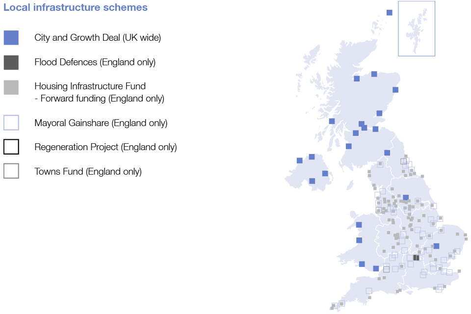 A map of the locations of planned UK local infrastructure schemes