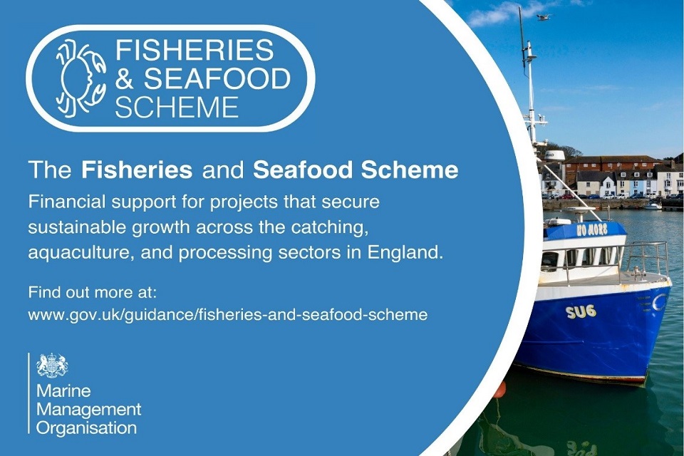 Fishing and Seafood Program poster featuring a boat and a link to the website