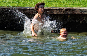 Boys swimming in river