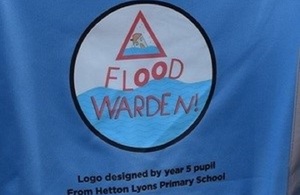 The image shows the Flood Warden logo created for North East flood wardens by school children