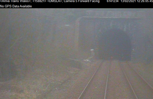 CCTV image from the train showing the tunnel portal (courtesy of Transport for Wales)