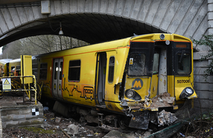 Front of the train damaged at the site of the accident.