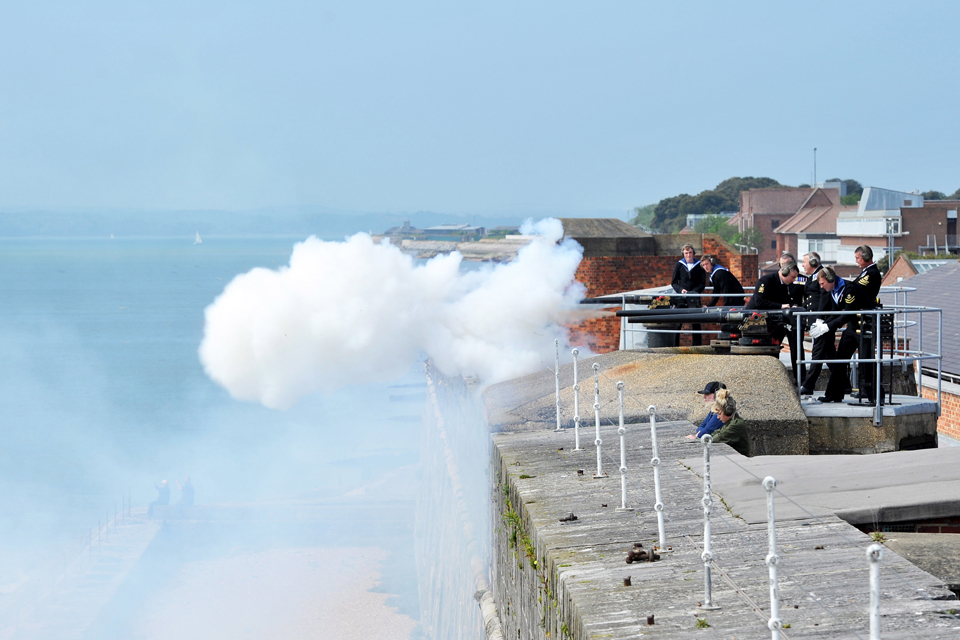 Saluting guns being fired from Fort Blockhouse, Gosport