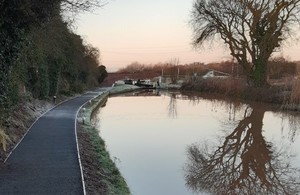 A towpath alongside a canal in Worcestershire.
