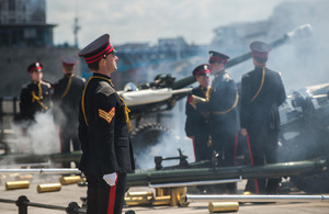 The Honourable Artillery Company marked the 60th anniversary of the Queen's coronation by firing a 62-round royal salute from Gun Wharf at the Tower of London [Picture: Sergeant Adrian Harlen, Crown copyright]