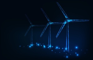 3 styalised windfarms shown on a black background
