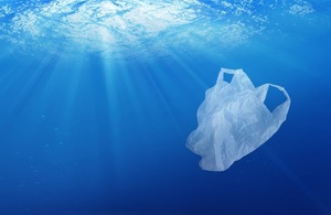 Plastic bag in ocean.