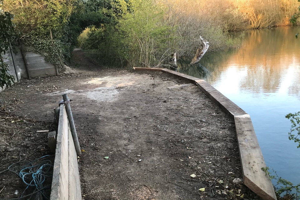 One of the fishing banks stablised at Booton Clay pit.