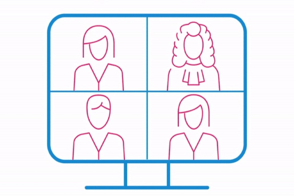 Illustration of computer screen with 4 video call participants