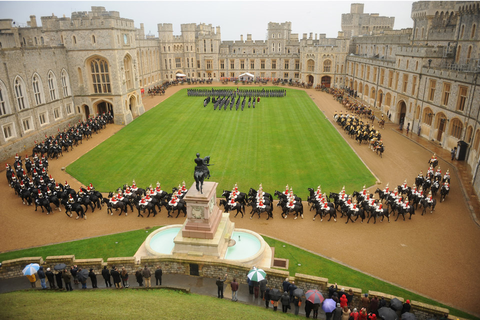 The Sovereign's Escort of the Household Cavalry perform a Rank Past